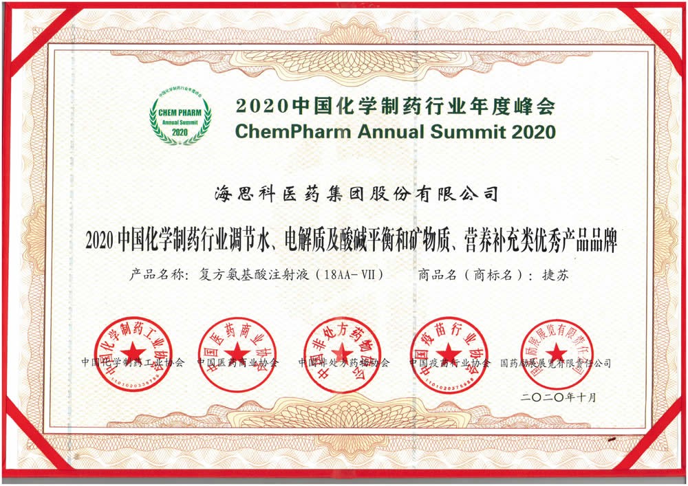 2020中國化學(xué)制藥行業(yè)調(diào)解水、電解質(zhì)及酸堿平衡和礦物質(zhì)、營養(yǎng)補充類優(yōu)秀產(chǎn)品品牌