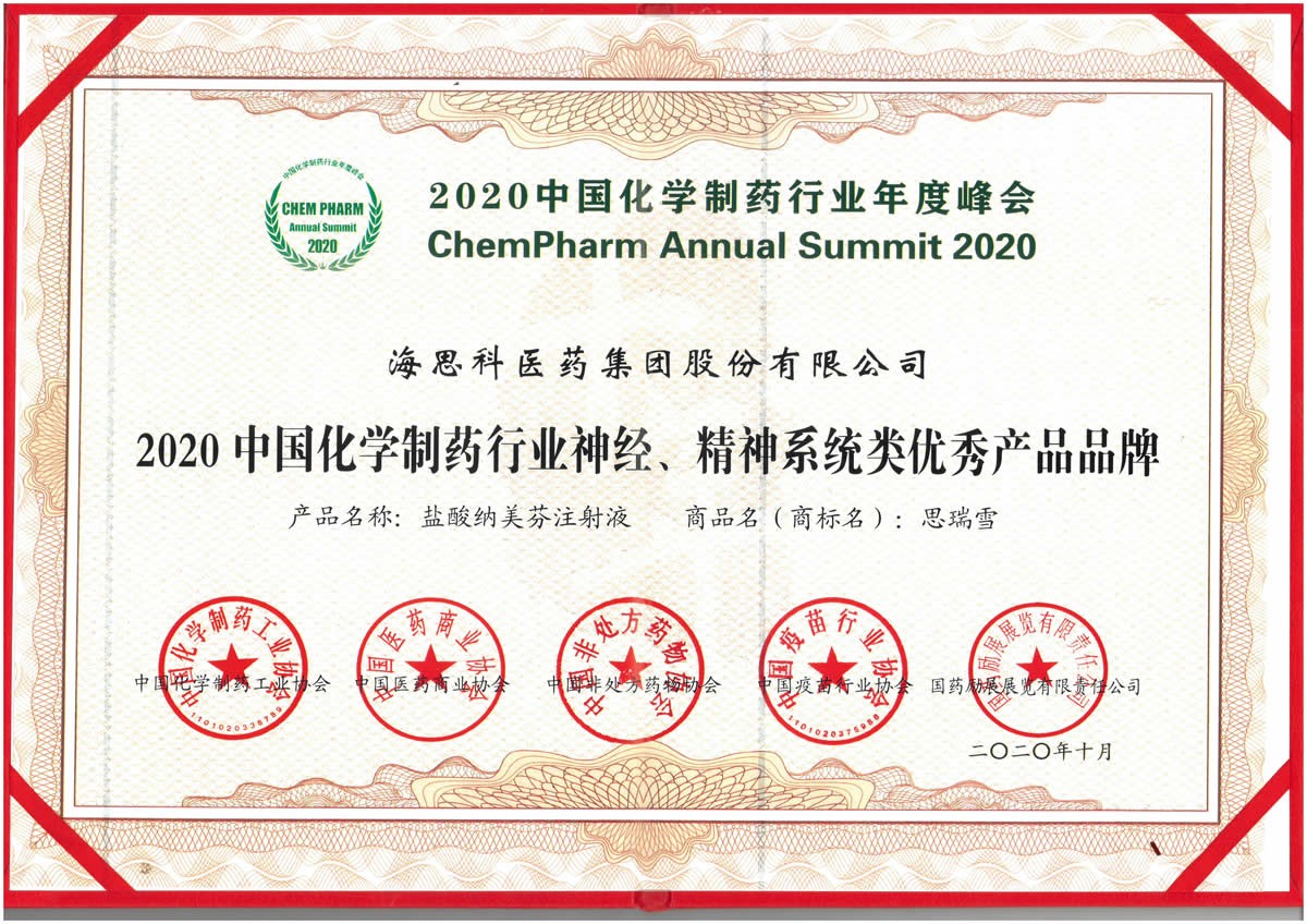 2020中國化學(xué)制藥行業(yè)神經(jīng)、精神系統(tǒng)類優(yōu)秀產(chǎn)品品牌